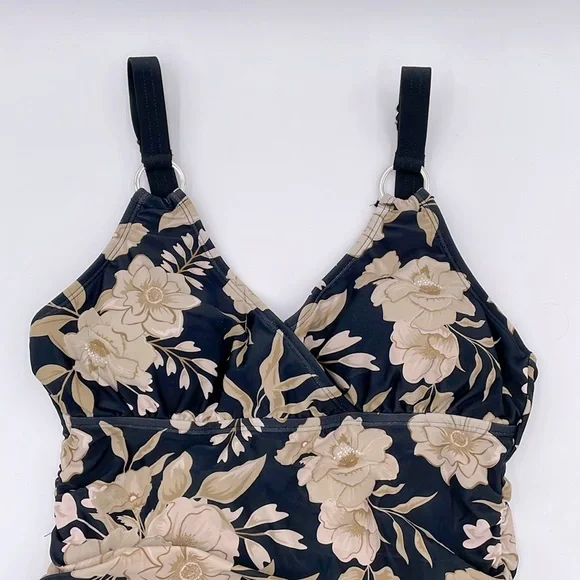 CUPSHE Floral Black Tankini Swimsuit V Neck Adjustable Strap Mid Rise - Picture 4 of 16